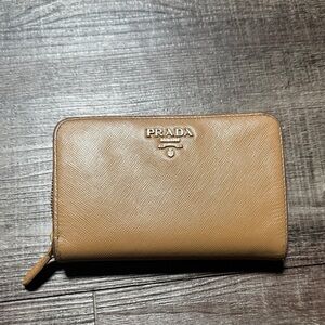Prada Camel Leather Zip Wallet